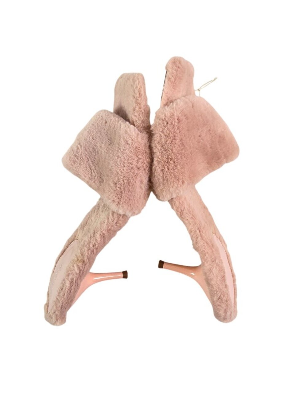 Forever 21 Faux Fur Kitten Heel Slide Sandals Womens 8.5 Pink Square Toe NWT